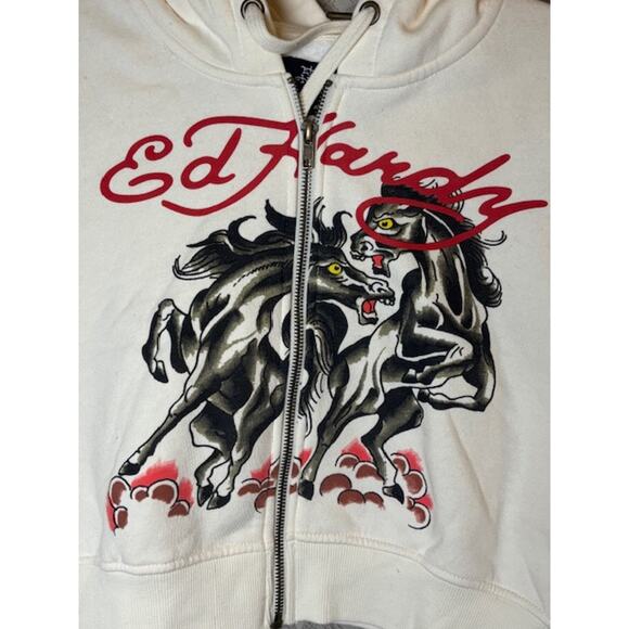 NWT Ed Hardy Cropped Zipper Sweatshirt Women's L Cute Iconic Brand Graphic - Picture 3 of 5